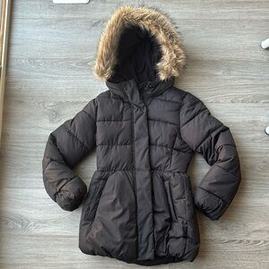 Like NEW! GapKids Girl's Black Faux Fur Hooded Puffer Coat- YM
